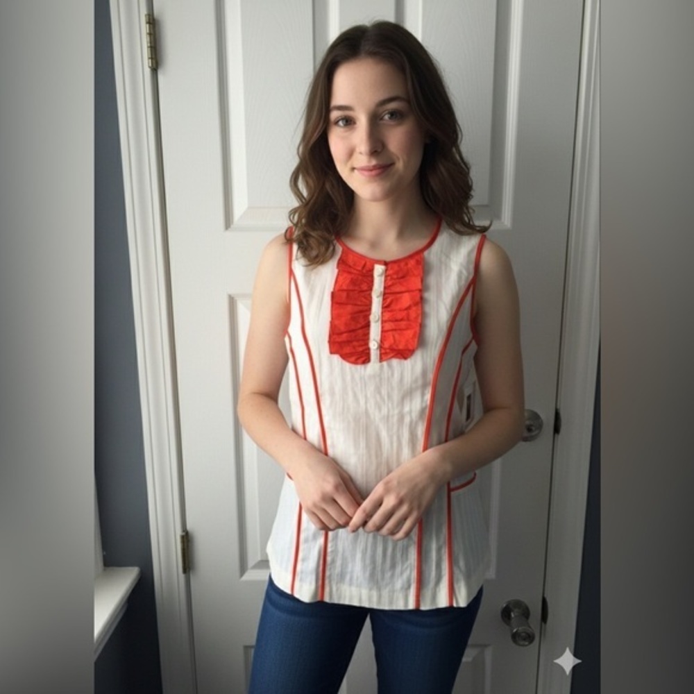 NWT Richard Chai For Target Women’s Medium Cream Orange Ruffle Blouse Top M